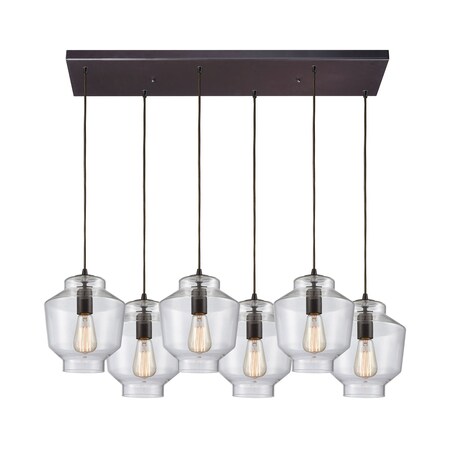 Elk Lighting Barrel 6-Lght Rectangular Pndnt Brnz w/Clr Blown Glass 10905/6RC